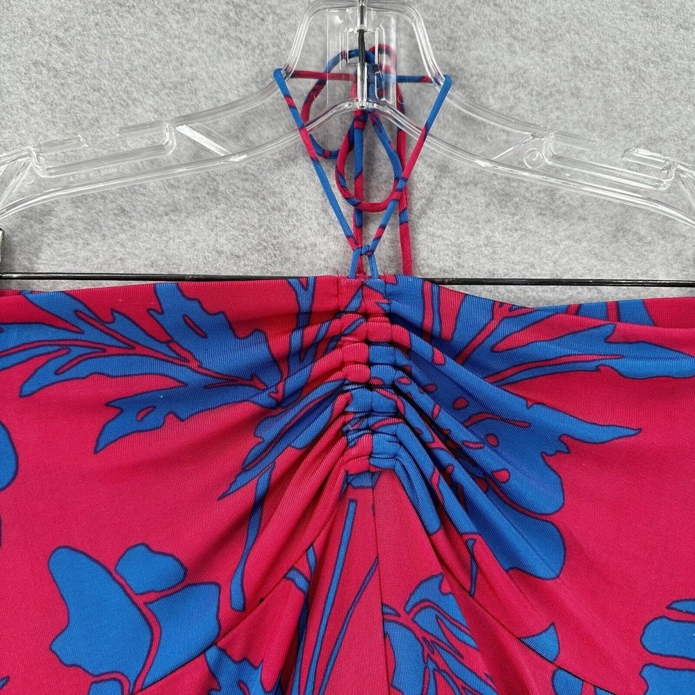 Free People Halter‎ Dress Womens SMALL Pink Blue Hawaiian Tropical Beach Midi - Picture 6 of 14